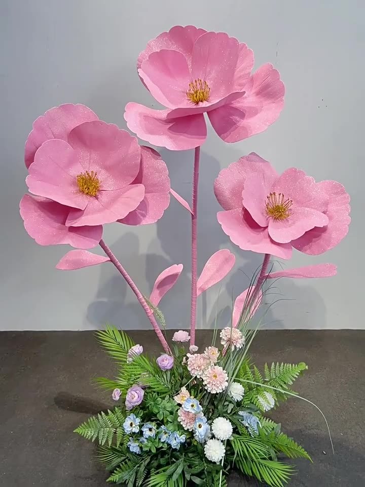 Glossy EVA poppy artificial flowers, wedding decorations, fake flowers, window displays, shopping mall events, floral arrangements, ornaments