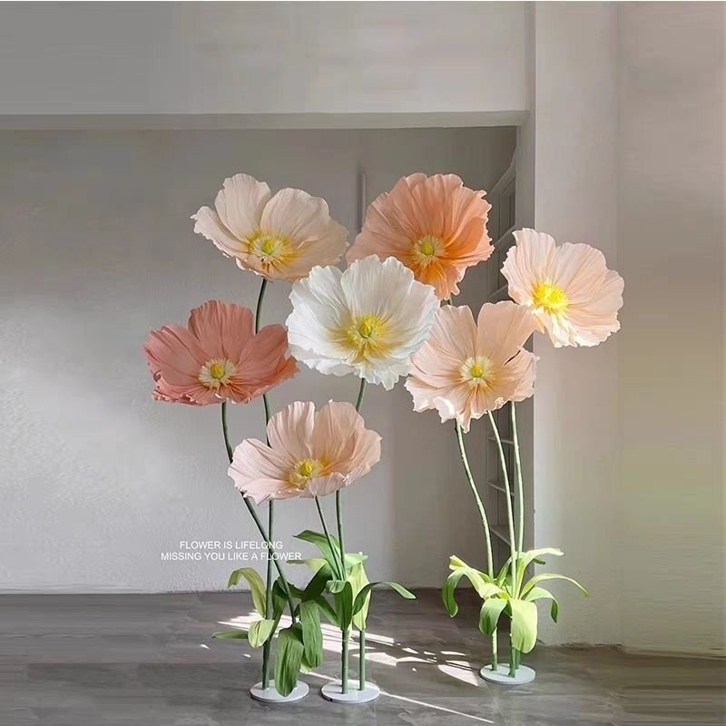 Giant paper poppy flowers, wedding paper flowers, outdoor wedding artificial flowers, floral handicrafts, floor-standing artificial flowers