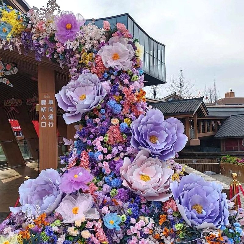 Giant simulated peony waterfall EVA paper flower decoration outdoor photo spot artificial flower scene setup