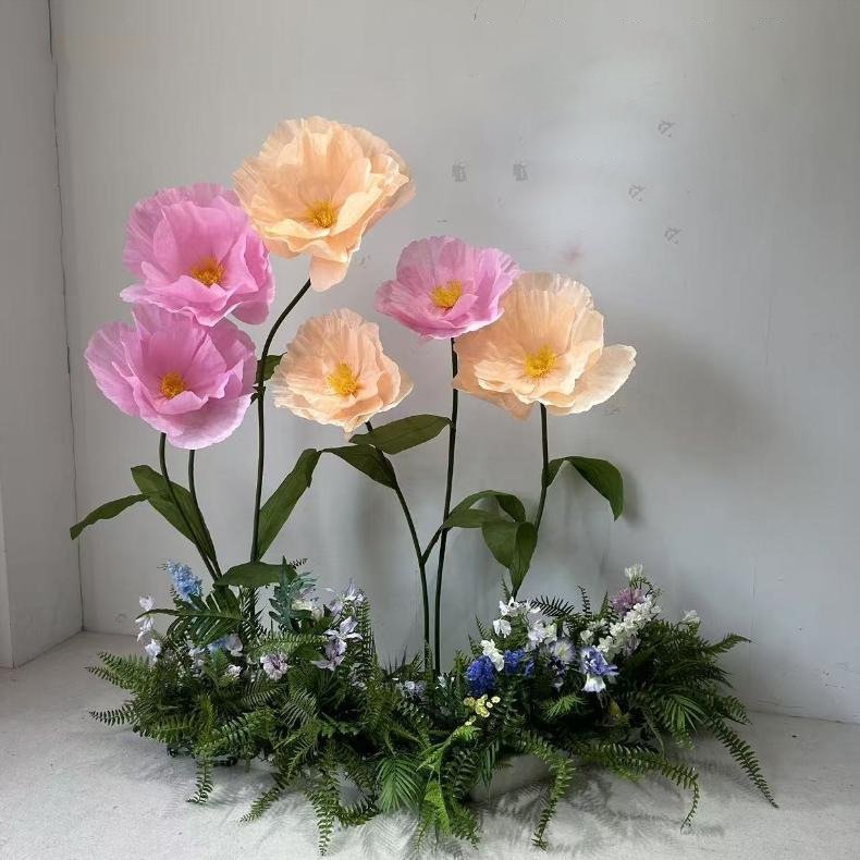 New style artificial waterproof paper poppy flowers, perfect for wedding decorations and shop window displays.